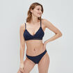 Tanga avec micro dentelle bleu marine femme