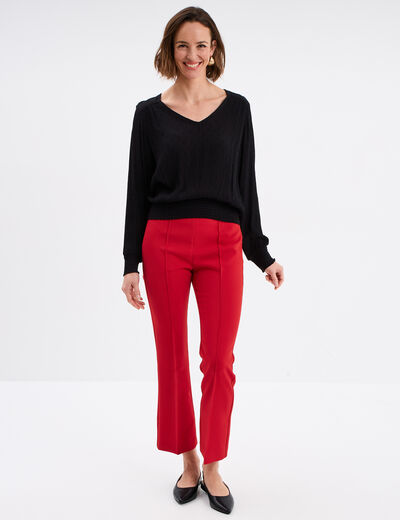 Blouse col en V taille smockée noir femme