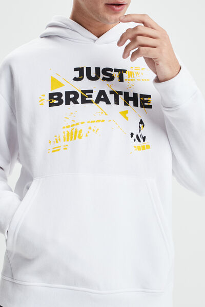 Sweat à capuche hoodie poche ventrale blanc homme