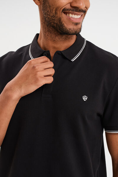 Polo piqu&eacute; coton manches courtes noir homme