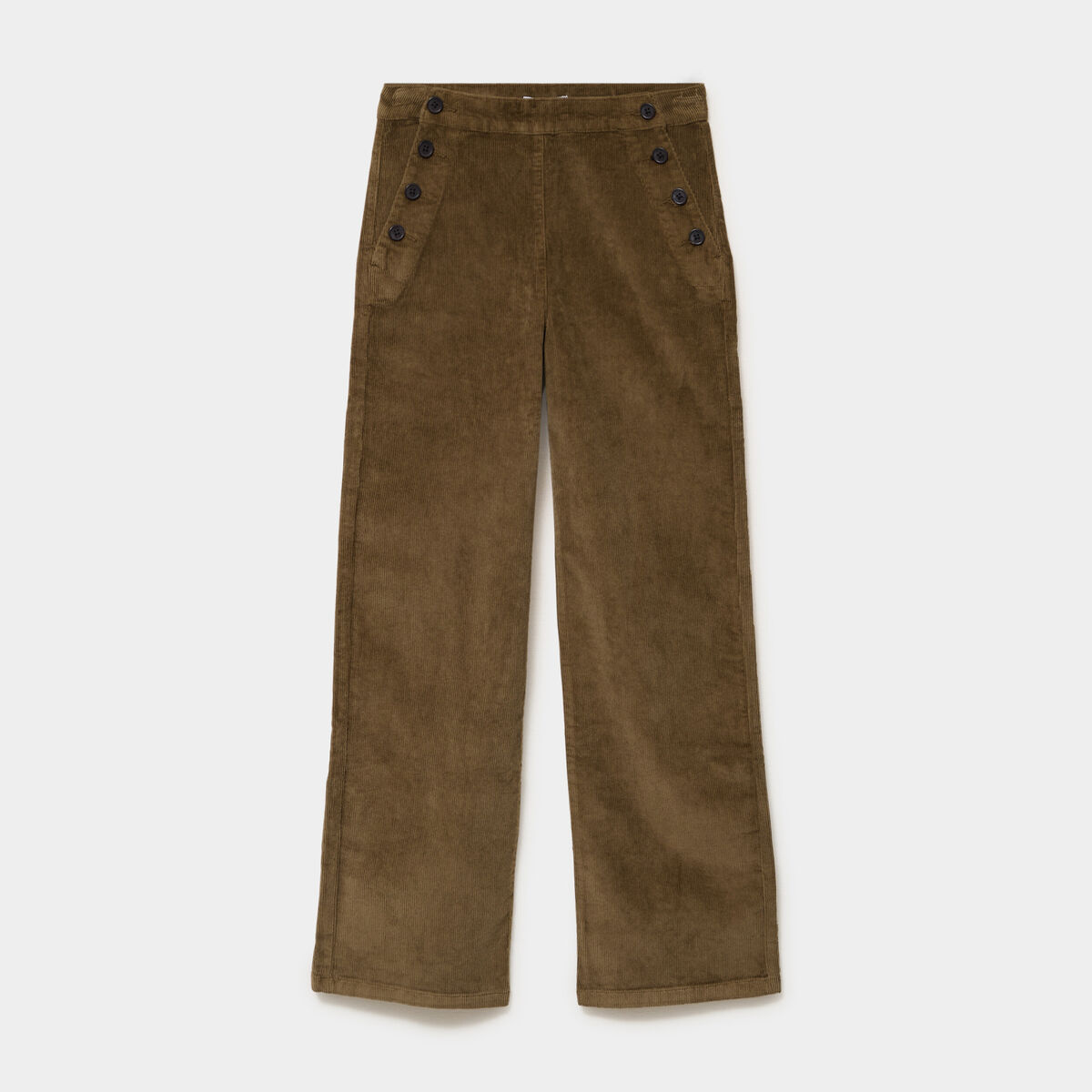 Pantalon &agrave; pont velours 7/8&egrave;me vert kaki femme