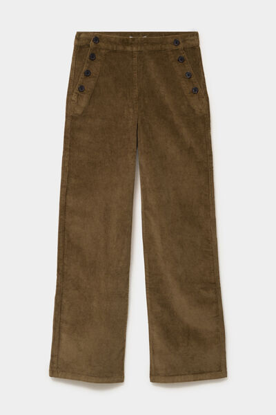 Pantalon &agrave; pont velours 7/8&egrave;me vert kaki femme