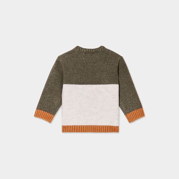 Pull épaule boutonnée col rond Kimbaloo vert kaki bébé garçon