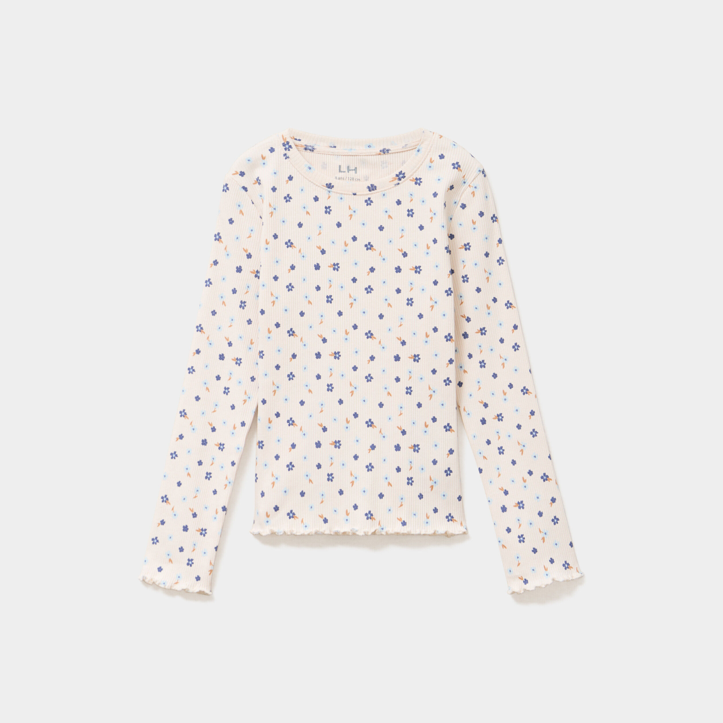 T-shirt côtelé ajusté manches longues beige fille LH