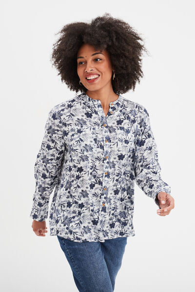 Chemise manches longues col mao ecru femme