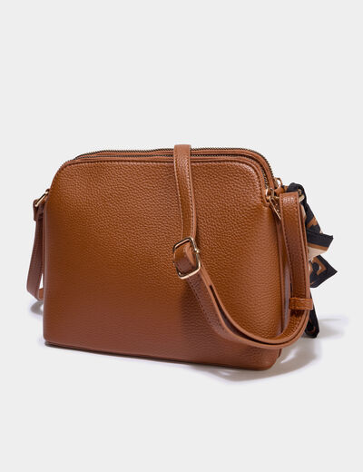Sac en bandouli&egrave;re d&eacute;tail foulard marron cognac femme