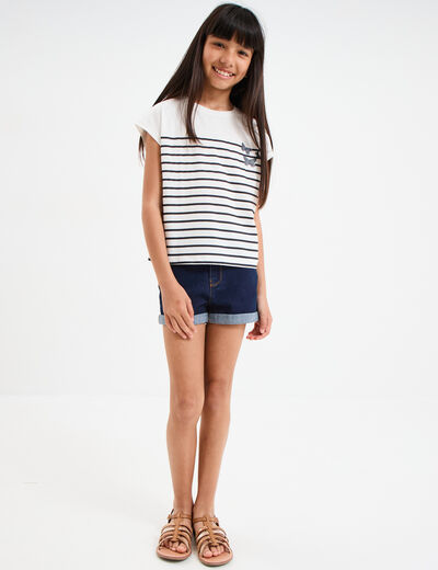 T-shirt manches courtes col rond coton ecru fille