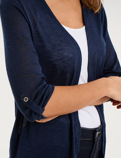 Gilet fin mi long manches 3/4 bleu marine femme
