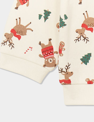 Sweat coton col rond No&euml;l ecru b&eacute;b&eacute; gar&ccedil;on