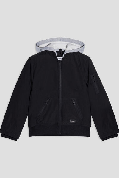 Blouson droit à capuche noir garçon