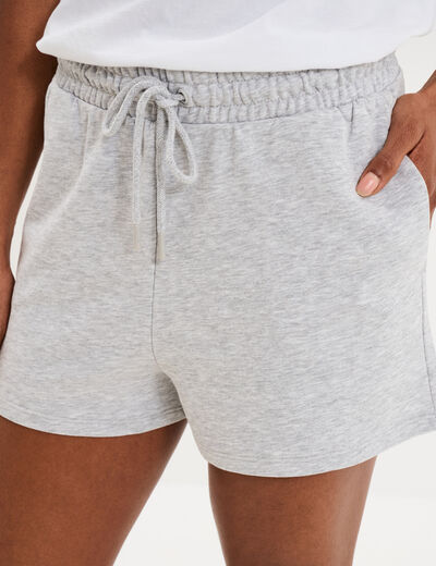 Short de jogging molletonn&eacute; ajust&eacute; gris clair femme