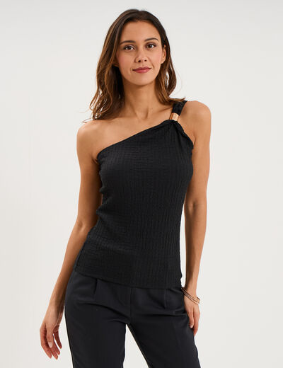 D&eacute;bardeur asym&eacute;trique avec d&eacute;tail bijou noir femme