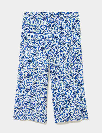 Pantalon large fluide effet gaufr&eacute; ecru femme grande taille