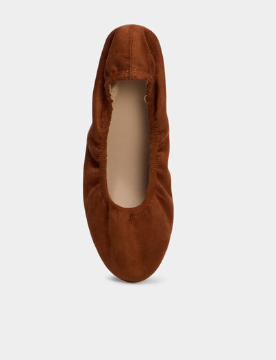 Ballerines &eacute;lastiqu&eacute;es effet su&eacute;dine marron femme