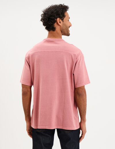 T-shirt droit col rond 1 poche coton vieux rose homme