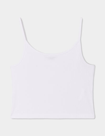 Débardeur cropped côtelé blanc femme
