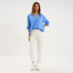 Blouse col tunisien manches 3/4 coton bleu electrique femme