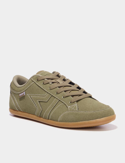 Tennis basses &agrave; lacets effet su&eacute;dine vert kaki homme