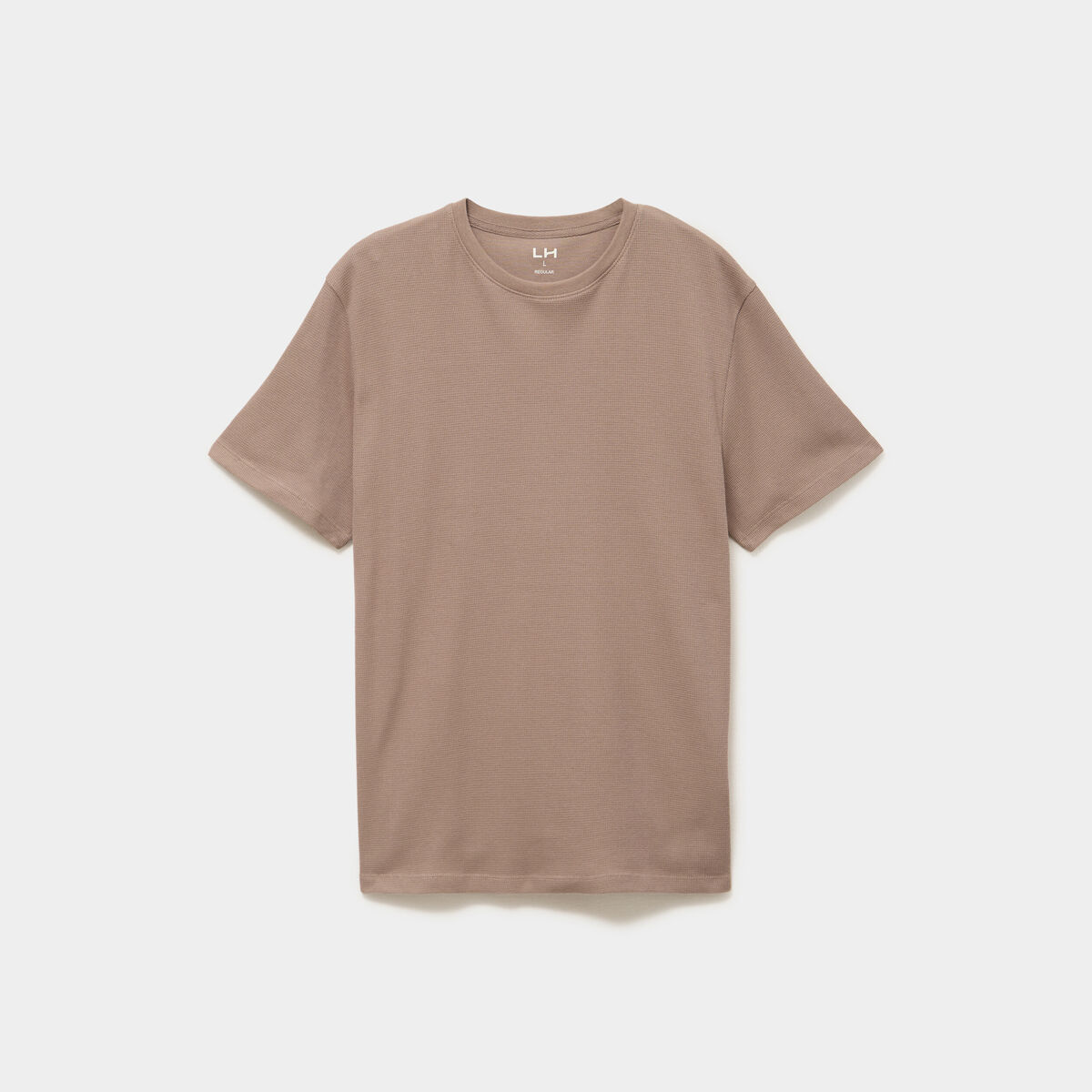 T-shirt textur&eacute; droit col rond coton marron homme