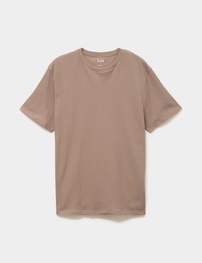 T-shirt textur&eacute; droit col rond coton marron homme
