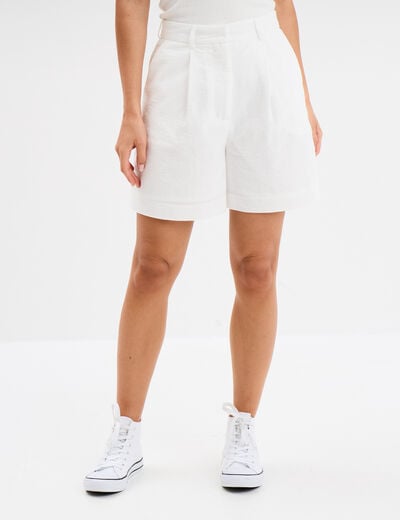 Short large avec pinces blanc femme