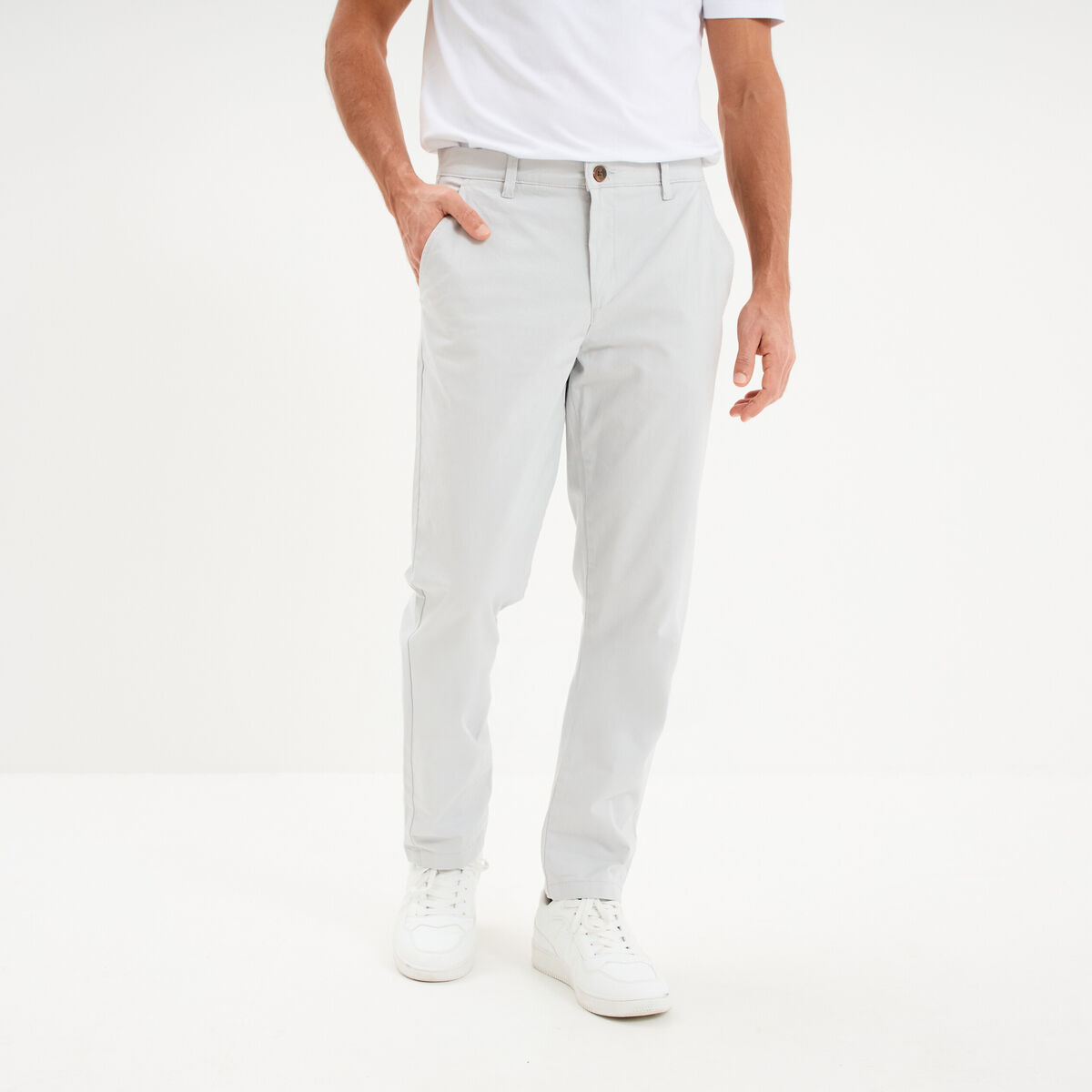 Pantalon chino droit stretch gris clair homme