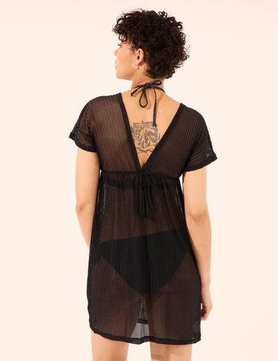 Robe de plage ajourée noir femme