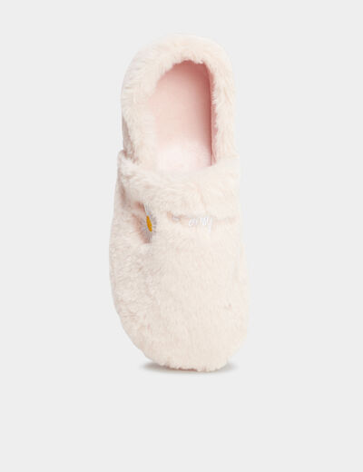 Chaussons fausse fourrure rose femme