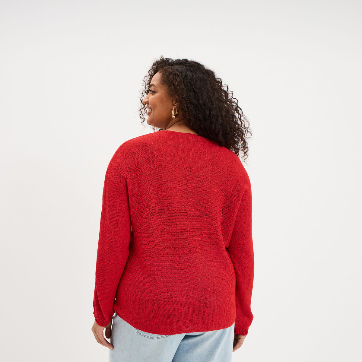 Pull ajust&eacute; manches longues rouge femme grande taille