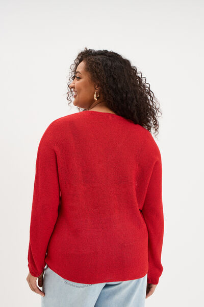 Pull ajust&eacute; manches longues rouge femme grande taille