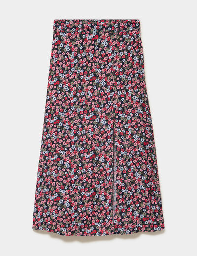 Jupe longue fendue fluide noir femme
