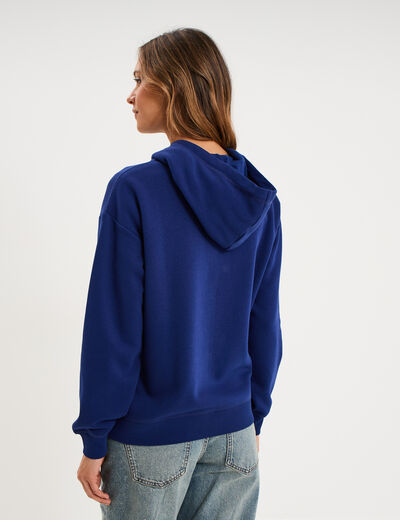 Sweat zipp&eacute; &agrave; capuche bleu fonc&eacute; femme