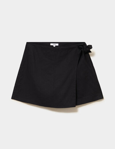 Jupe-short lin m&eacute;lang&eacute; noir femme