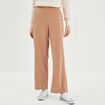 Pantalon droit à pont taille élastiquée marron clair femme