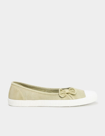 Ballerines en toile avec noeuds vert femme