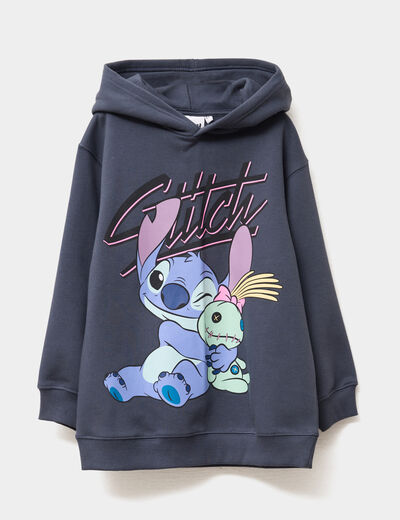 Sweat oversize hoodie Stitch gris fonc&eacute; fille