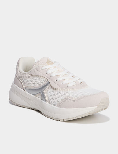 Baskets running &agrave; lacets gris argent femme