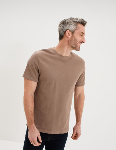 T-shirt textur&eacute; droit col rond coton marron homme