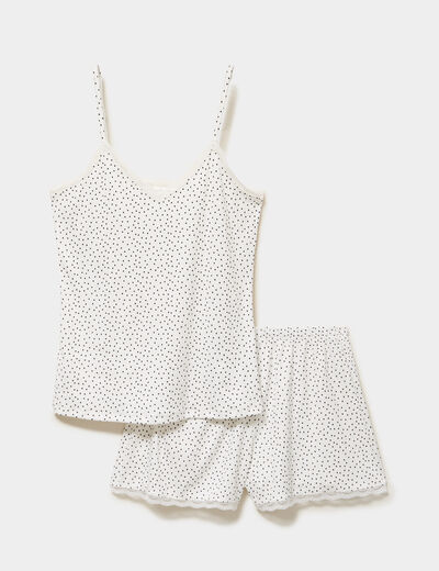 Ensemble pyjama short c&ocirc;tel&eacute; 2 pi&egrave;ces ecru femme