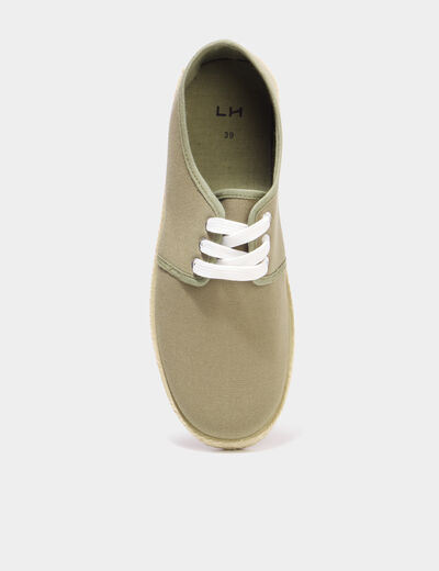 Derbies en toile &agrave; lacets vert kaki femme