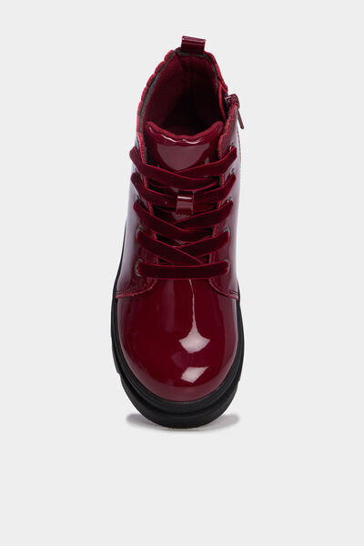 Boots crant&eacute;es vernies bordeaux fille