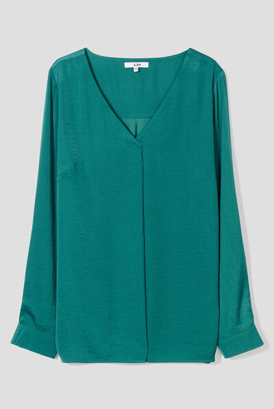 Blouse à revers manches 3/4 vert émeraude femme