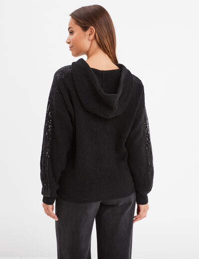 Sweat à capuche hoodie sequins Liberto noir femme