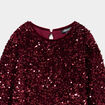 Robe courte &agrave; sequins manches longues bordeaux fille