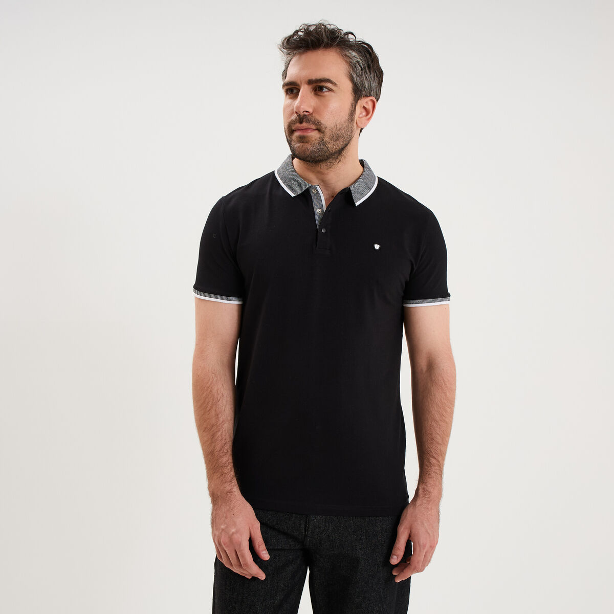 Polo slim manches courtes stretch noir homme