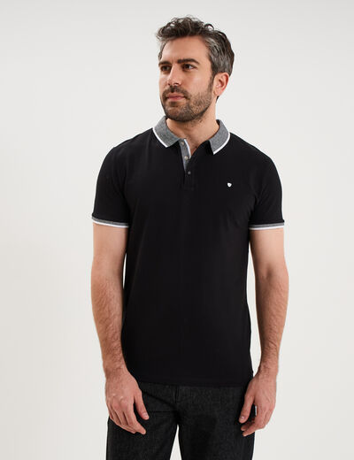 Polo slim manches courtes stretch noir homme