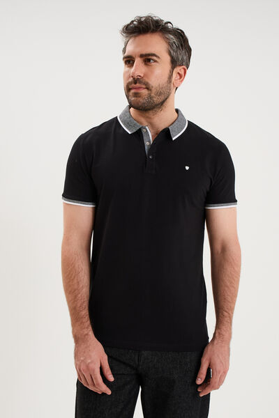Polo slim manches courtes stretch noir homme