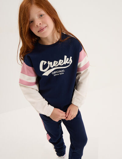 Ensemble jogging sweat et pantalon coton bleu marine fille