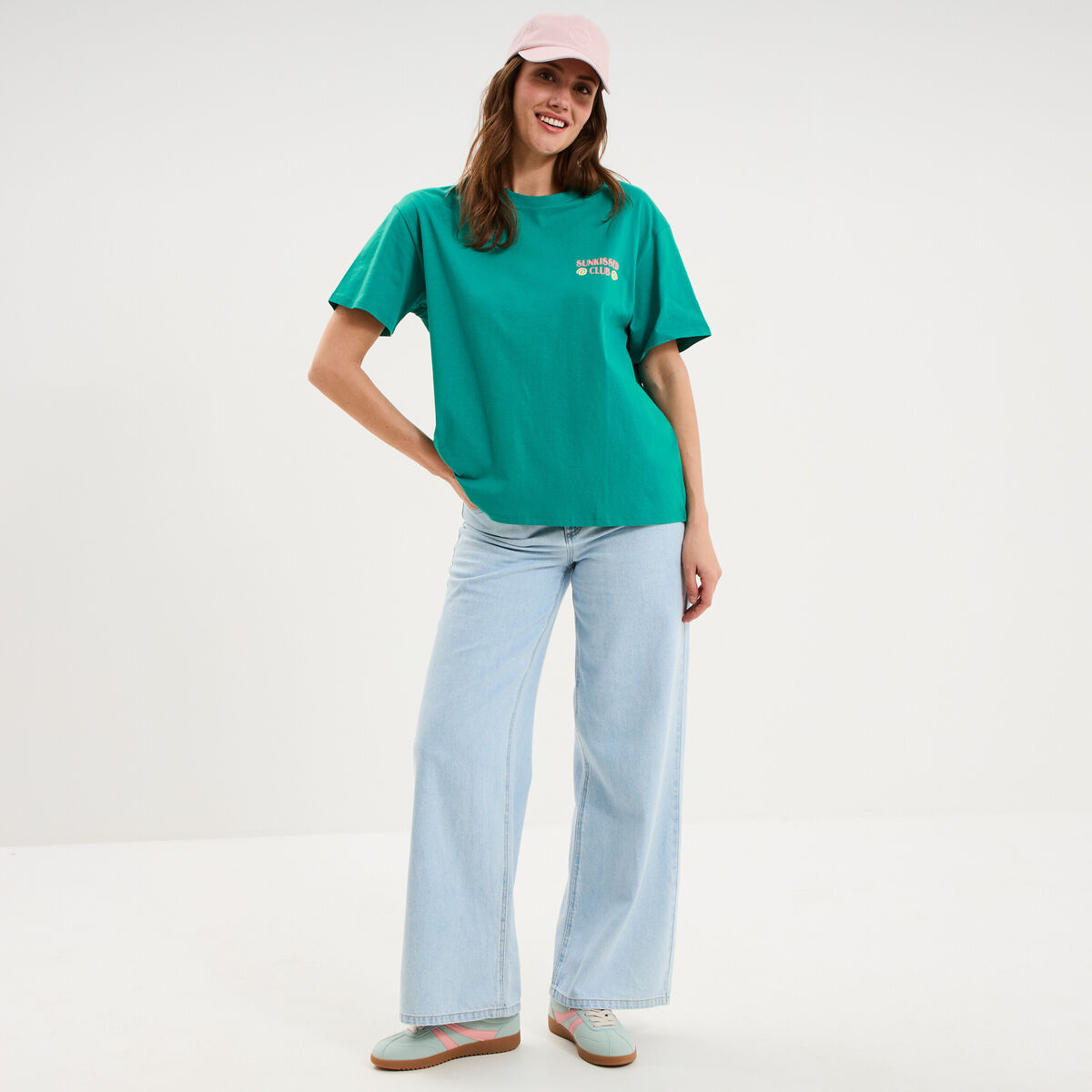 T-shirt droit manches courtes coton vert menthe femme