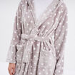 Peignoir long effet polaire à capuche gris femme